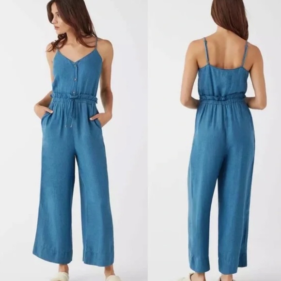 Splendid Crosshatch Indigo Tie Waist Jumpsuit - Picture 1 of 4